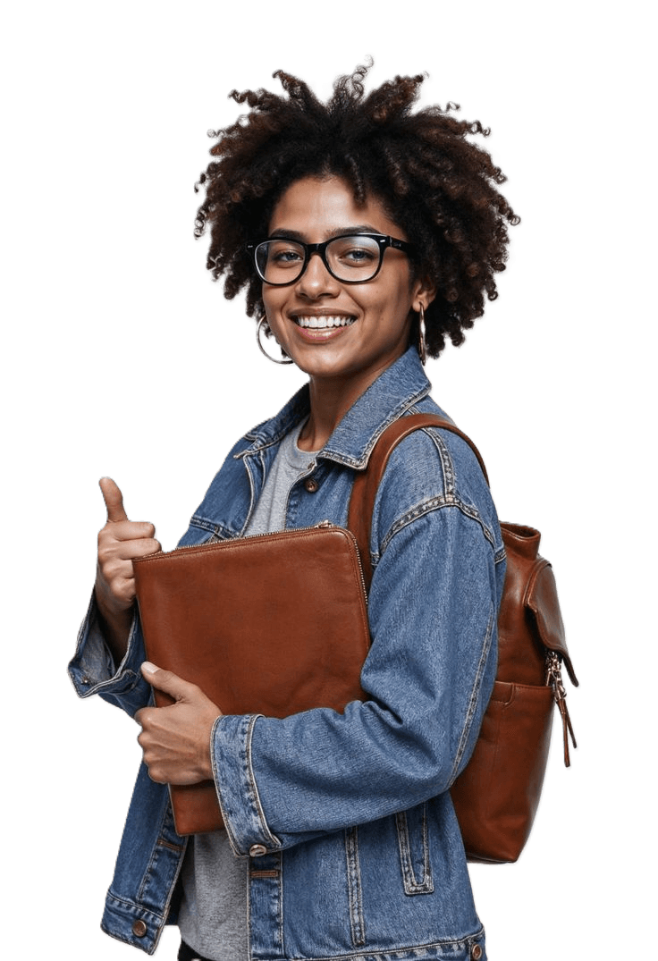 Jeune étudiante souriante tenant un sac